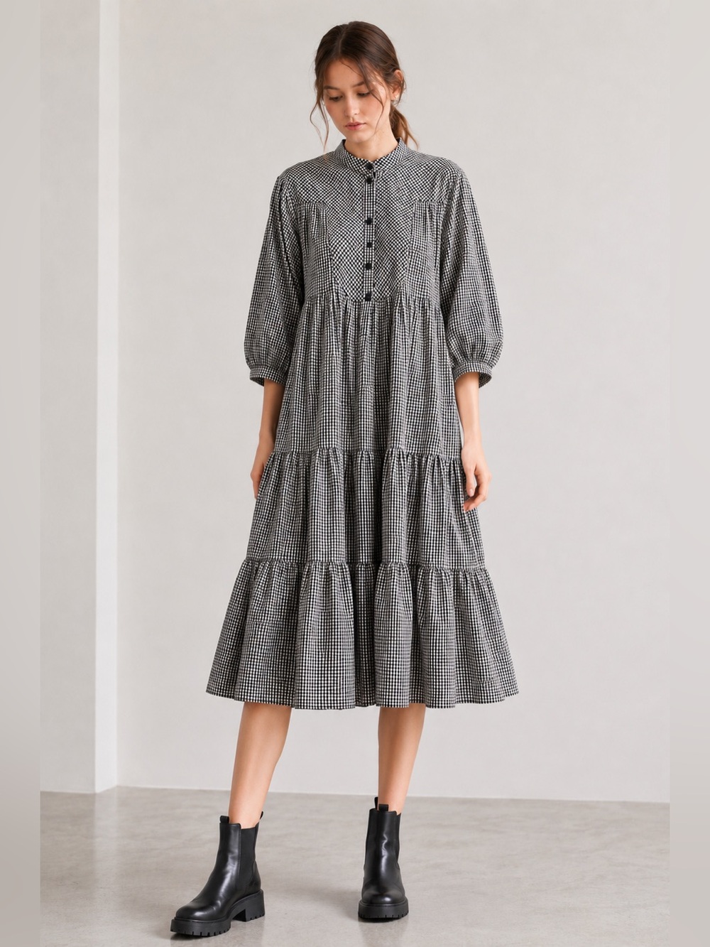 NWOT Designer Karen Walker Oklahoma Tiered Dress Organic Cotton Dark Navy